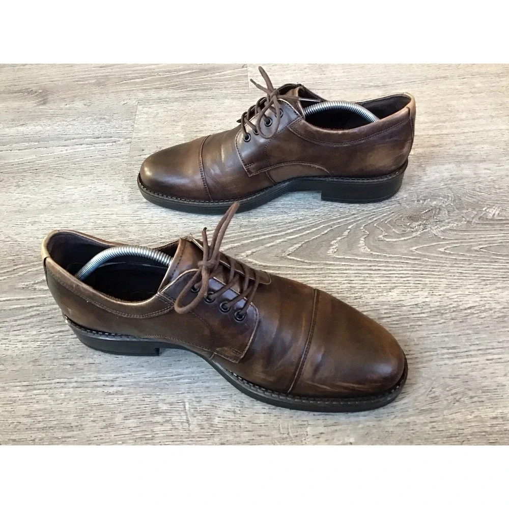 ECCO NEWCASTLE Toe Cap Derby Mens Size 45 / 11 Brown Leather Oxford Shoes Dress